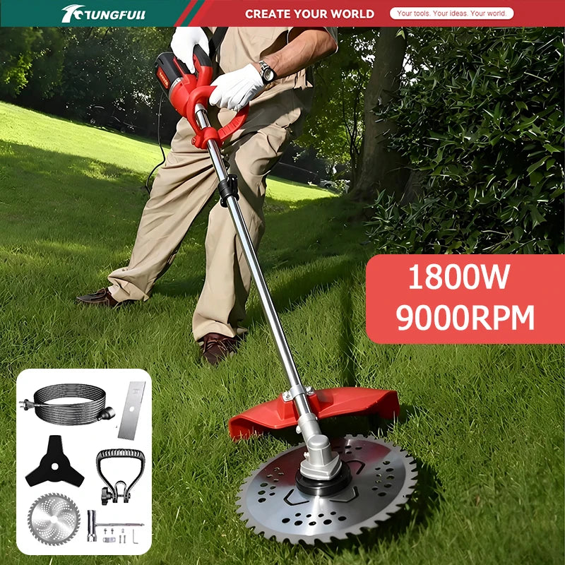 1800W High Power Electric Lawn Mower 220V Grass Trimmer with 10M Power Cord Multifunctional Garden Weeding Machine Pruning Tool