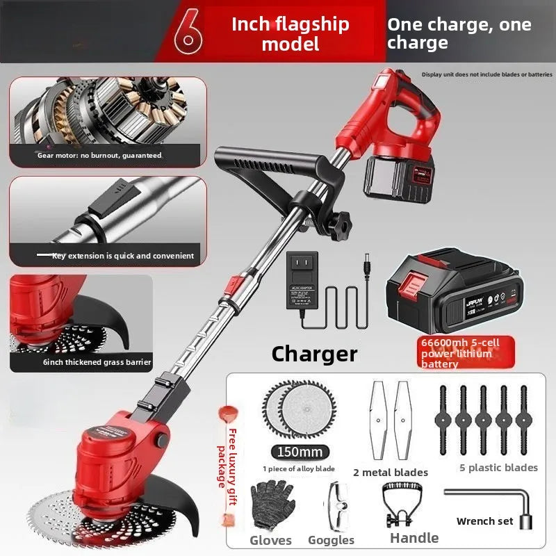 6 Inch Cordless Grass Trimmer 1 Battery 1 Charger Lithium Electric Weed Eater Telescopic Lawn Cutter for Home Garden