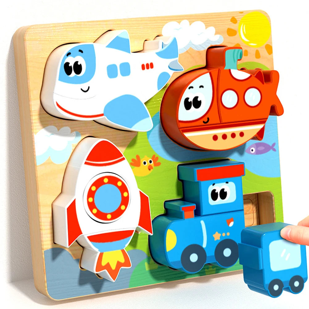 Montessori Wooden Puzzles Baby Educational Toys Hand Grab Boards Tangram Cartoon Animals Fruits 3D Puzzles for babies 2 3 years