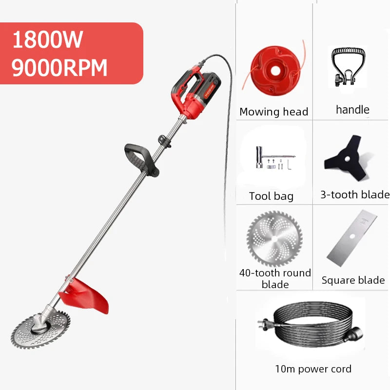 1800W High Power Electric Lawn Mower 220V Grass Trimmer with 10M Power Cord Multifunctional Garden Weeding Machine Pruning Tool
