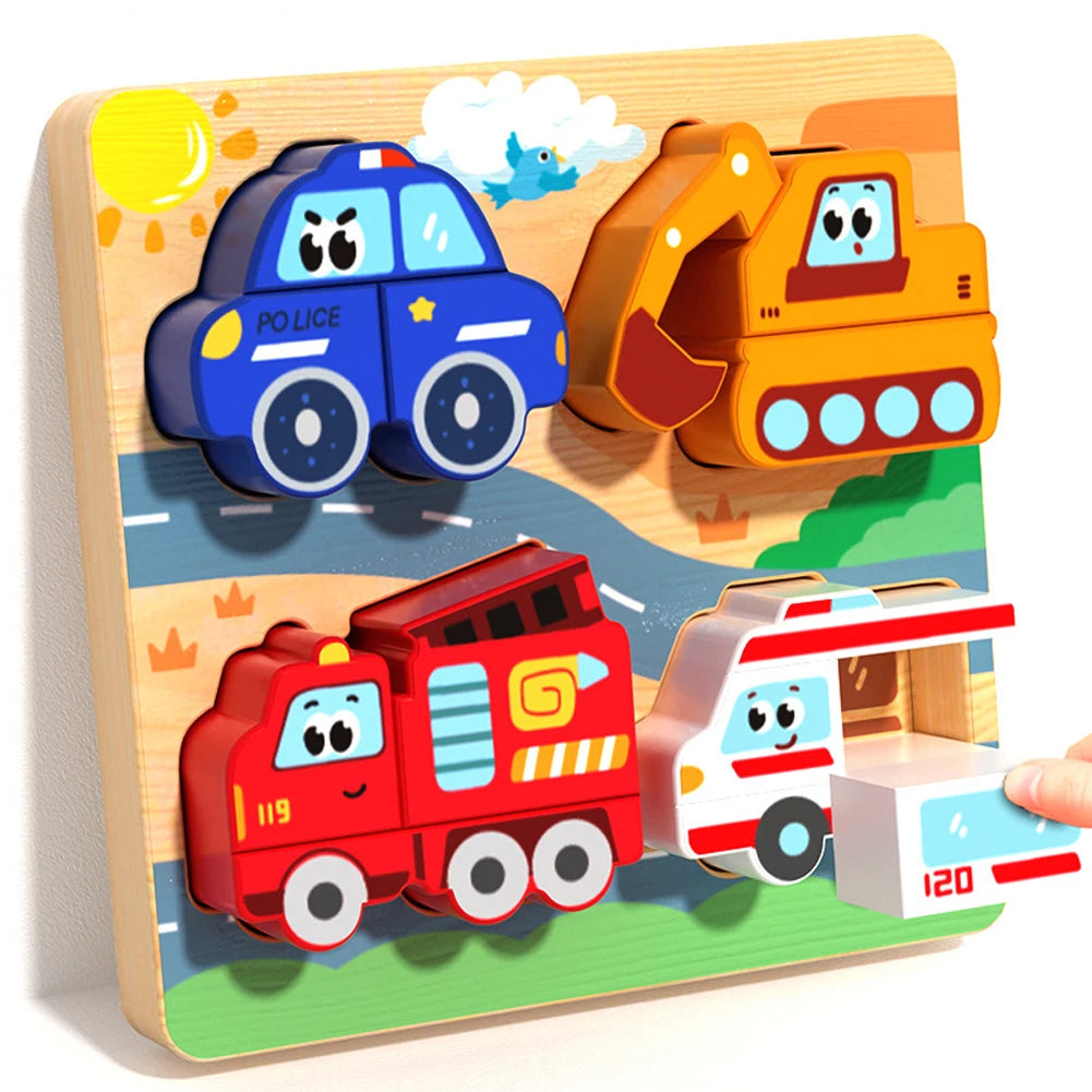 Montessori Wooden Puzzles Baby Educational Toys Hand Grab Boards Tangram Cartoon Animals Fruits 3D Puzzles for babies 2 3 years
