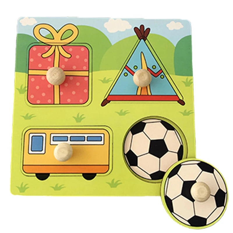 Montessori Wooden Puzzles Baby Educational Toys Hand Grab Boards Tangram Cartoon Animals Fruits 3D Puzzles for babies 2 3 years